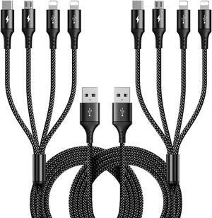 RULUS 4 in 1 Charging Cable [2Pack 4Ft], Fast Charging & Data Sync Multi Phone Charger Cable Nylon Braided USB Charging Cable with Lightning/Type C/Micro USB Port for iPhone,Samsung Tablets,Carplay