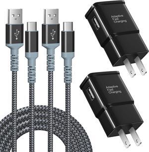 Adaptive Fast Charging Wall Charger with USB C Cable 10ft USB Fast Charger Type C Charger Compatible for Galaxy S24 S23 Ultra A15 A13 A03s A53 A23 S22 S21 S20 S10 S9 Android Phone-2Pack Black
