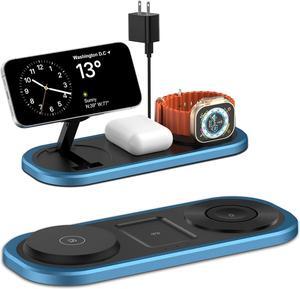 3 in 1 Wireless Charger for iPhone, Foldable Charging Station for Magsafe for iPhone 16/15/14/13/12/Pro Max/Pro/Mini/Plus, Apple Watch 10/9/8/7/SE/6/5/4/3/2/1/Ultra2/Ultra, AirPods pro/2/3/4 (Blue)