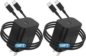2Pack 45W Super Fast Charger Type C Long, USB C Wall Charging Block Plug and 10ft Android Phone Charger Cable for Samsung Galaxy S25/S25 Plus/S24 Ultra/S24/S23+/S23 Ultra/S22/S22 Plus/S21/S21+/Note 20
