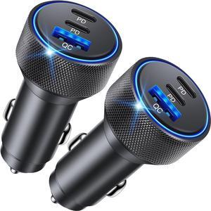 USB C Car Charger, 2Pack 3-Port 67W Dual USB-C & USB-A Phone Car Charger Adapter PD/QC Fast Charging Cigarette Lighter for iPhone 15 14 13 12 11 Pro Max, iPad, Samsung S24 S23 S22, Pixel 8 7, Android