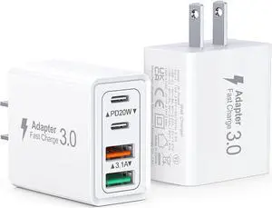 [2 Pack] USB C Wall Charger Block, 40W 4-Port PD Power Adapter QC Wall Plug, Fast USB C Charger Type C Charging Blocks Cube Brick Box for iPad Pro Mini iPhone 17 16 15 14 13 Pro Max XR XS 8 7, Samsung