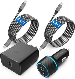 45W USB-C Charger 2-Pack 45 Watt  Super Fast Charger Type C PPS Wall/Car Charger for  Galaxy S24 Ultra/S24+/S23 Ultra/S23+/S23/S22 Ultra/Note 10+ Galaxy Tab S9 with 2X 6.6ft Cable