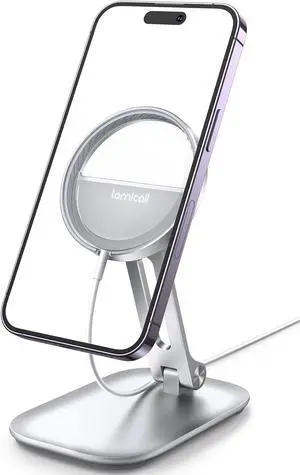 Lamicall Phone Stand for Apple MagSafe Charger [Not Fits 2024 Ver.] - Dual Hinge Collapsible Adjustable Charging Holder Dock for Desk Nightstand, Fit for Airpods, iPhone 17/16/15/14 Series[Only Stand]