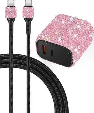 Bling Phone Charger,20W USB C Charger Block,Type C Charger Fast Charging | Pink Rhinestone Decor Cute Charging Blocks,Bling Gifts for Women, 3.2FT Type-C Charging Cable,for iPhone 17/16/15/14/13 iPad Bling Phone Charger,20W USB C Charger Block,Type C Charger Fast Charging | Pink Rhinestone Decor Cute Charging Blocks,Bling Gifts for Women, 3.2FT Type-C Charging Cable,for iPhone 17/16/15/14/13 iPad