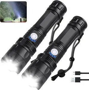 Rechargeable Flashlights 990 000 High Lumens - 2 Pack Super Bright LED Flash Light with 5 Modes 12 Hour Brightest Waterproof Handheld Flashlight for Home Camping