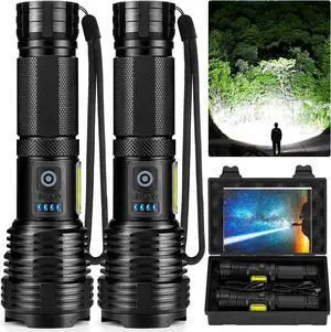 Flashlights LED High Lumens Rechargeable High Lumen Super Bright Flashlight USB Fast Charging High Powered Flash Light Powerful IPX7 Waterproof Handheld Flashlights for Home Camping(2 Pack)