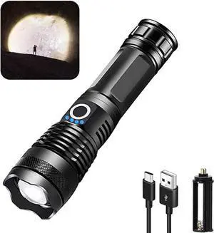 LED Flashlights, 10000 Lumen Super Bright Tactical Flashlight, Rechargeable Flash Light, 5 Modes Zoomable Waterproof Flash Lights for Emergency, Camping, Hiking, Outdoor, Home