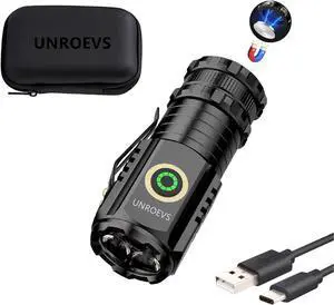 Mini Flashlight 2550 Lumens Rechargeable USB C Charging Small Flashlights High Lumens 5 Modes Pocket Light with Clip Magnetic Flash Light for EDC Camping Hiking Emergency