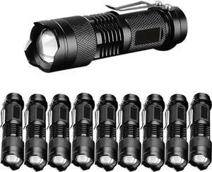 10pack LED Flashlights High Lumens - Mini Flashlights for Camping, Hiking, Dog Walking - Handheld Bright Flashlight with 3 Modes for Outdoor Home Use - Bright Flashlight with Zoomable Beam