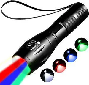 Red Flashlight RechargeableGreen Light FlashlightBlue Light flashlightsBlood Lights for Observation 4 in 1 White Lights and Red lamp and Blue Lamp and Green Lamps 4 Modes.
