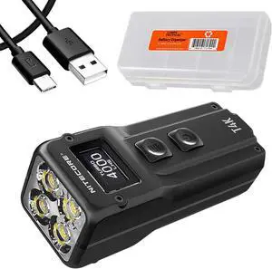 T4K Keychain EDC Flashlight, 4000 Lumen LED Super Bright and USB-C Rechargeable with LumenTac Organizer