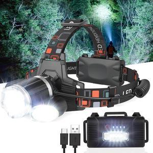 Rechargeable Headlamp, 10000 High Lumen Head Lamp, Super Bright LED Head Light Camping Accessories with Red Light, 4 Modes USB Recharge Flashlight, Waterproof Headlight Camping Gear for Adults