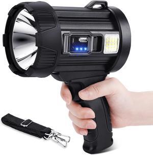 Rechargeable Spotlight, 1000000 Lumens Bright LED Spotlight Flashlight, Long Running Spot Light Searchlight, Outdoor Handheld Spotlights with Solar Panels for Hunting,Camping,Boat,6 Spotlight Modes