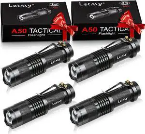 Tactical Flashlight Super Bright LED Mini Flashlights with Belt Clip Zoomable 3 Modes Waterproof - Best EDC Flashlight for Gift Hiking Camping Hurricane & Power Outage (4 Pack)