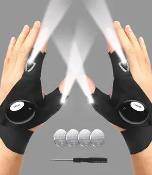 LED Flashlight Gloves, Gifts for Men Him Boyfriend Husband, Cool Gadget Finger Lights Waterproof for Camping Fishing Repairing, Fathers Day Christmas Birthday Gift