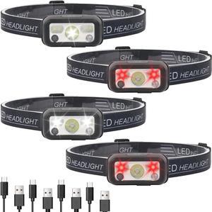 Headlamp Rechargeable 4 Pack White Red Headlamp Flashlight Motion Sensor Head Lamp Flashlight 14 Mode for Outdoor Camping Running Cycling (4 Pack)