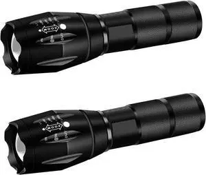 Military Grade Flashlight High Lumen 5 Modes Water Resistant LED Tactical Torch Flash Light, 2 Pack