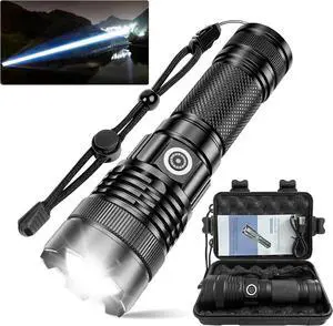 Flashlights High Lumens, 25000lm Super Bright Flashlight USB Rechargeable-1600Meter Long Beam LED Flashlights(Included Battery)- Zoomable Spotligh Flash Light Waterproof for Home Emergency Camping