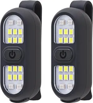 2 Pack Clip on Flashlights, Running Light for Runners Rechargeable Safety Lights for Walking at Night Hands Free Flashlight Portable LED Work Light Warning Flashing Camping Hiking Walking Dog Black