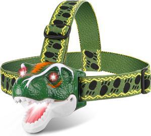 LED Kids Headlamp Battery Powered Flashlight T Rex Dinosaur Toy Stocking Stuffers Outdoor Headlight Gift for Boys Girls Toddlers Easter Halloween Christamas