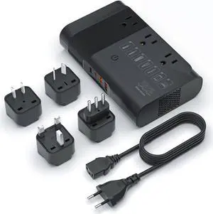 350W Power Converter 220V to 110V Voltage Converter Travel Adapter with 4 USB Ports 3 AC Outlets, Convert Voltage for Curling Iron, Straightener, Chargers, US to EU/UK/IT/AU/Asia Black