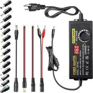 108W Universal Power Supply Adjustable DC 9~36V 3A Variable Switching Power AC/DC Adapter 9V 12V 15V 18V 20V 24V 36V Adapter100V-240V AC to DC Converter with 14 Tips & Polarity Converter & Test Leads