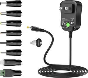 12W Universal Power Supply 12V 9V 7.5V 6V 5V 4.5V 3V 1A AC to DC Adapter for Led Strip Router Speaker CCTV Camera Tablet Radio 3 to 12 Volts 1000mA Switching Power Supply with 8 Tips