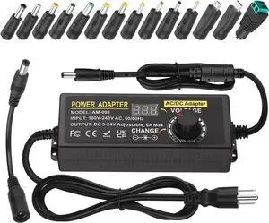 Universal Power Supply, Auplf Adjustable 24V 6A 144W Adapter, AC 100V-240V to DC 3V-24V Variable Power Supply Converter Transformer with 14 Tips