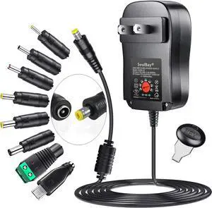 SoulBay 36W Universal AC Adapter 3V 4.5V 5V 6V 7.5V 9V 12V Multi Voltage Switching DC Power Supply Transformer with 8 Adapters for Household Electronics, 3000mA Max