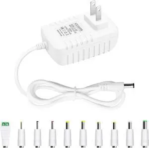 12V 2A Power Supply 24W AC/DC Adapter Wall Charger Replacement Power Cord AC 100V-240V to DC 12Volt 2A 1.5A 1A Converter for Security Camera BT Speaker GPS Webcam Router Scanner w/10 White