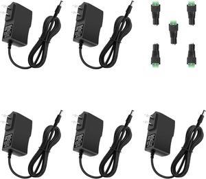 5V 2A Power Supply Adapter DC 5V 2000mA Power Cord AC/DC Charger AC 100V-240V to DC 5 Volt 1.5A 1Amp 0.5A for Security Camera Baby Monitor Graco Swing TV Box Raspberry Pi USB Type C (5 Pack)