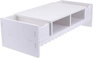 STOBOK Monitor Stand with Drawer Laptop PC Monitor Riser Rack Holder Desk Organizer Tabletop Storage Cabinet Wooden White