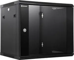 9U Performance Wall Mount Server Cabinet Network Rack Enclosure, Quiet Cooling Fan, Locking Glass Door, Black