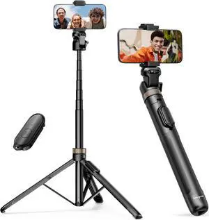 Sensyne 72" Extendable Tripod for iPhone & Selfie Stick with Detachable Phone Holder & Wireless Remote, Compatible with All Cell Phones, Black