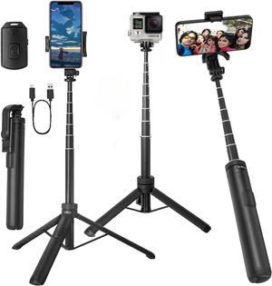 66" Selfie Stick Tripod for Cell Phone & Camera, All in 1 Expandable Phone Tripod with Remote Control and Rotate Phone Holder, Portable Tripod for iPhone/Goproo and Cameras.(Black)