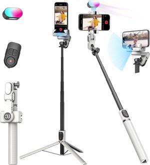 Smartphone Gimbal Stabilizer, Smart Face Tracking Tripod Without APP - 4 in 1 Cellphone Gimbal Stabilizer for iPhone&Android Extended 108cm Rod with RGB Fill Light,M2PRO White