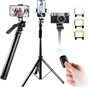 80" Phone Tripod, Selfie Stick Tripod with Remote Extendable All-in-1 Travel Light Phone Tripod Stand, Portable Camera Tripod Compatible with iPhone Android Camera GoPro