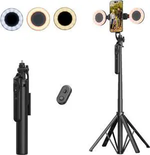 Auto Face Tracking Tripod,All in 1 Tall Travel Tripod Stand w 1/4" Screw,Phone Holder w Remote,Selfie Stick w Light for Photo Vlog, 360° Rotation Camera Tripod for iPhone Android