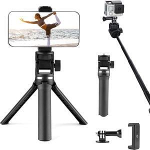 Cell Phone Tripod Stand,25" Selfie Stick Tripod with Phone Holder,Extendable Desk Tripod for iPhone,Camera,Gopro