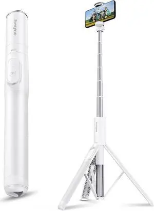 Sensyne 60" Phone Tripod, Lightweight All in One Selfie Stick Integrated with Wireless Remote Compatible with All Cell Phones for Selfie/Video Recording/Photo/Live Stream/VlogWhite