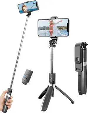 Selfie Stick Tripod Extendable Phone Tripod Stand with Wireless Remote Portable Lightweight Video Recording Travel Tripod for Cell Phone Mount Holder Selfie Stick Compatible with iPhone Android iOS