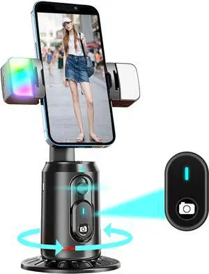 Auto Face Tracking Tripod 360° Rotating Auto Tracking Phone Stand, No App, Gesture Control Smart Shooting Camera Mount with Selfie Light and Remote for Live Vlog Streaming Video Tiktok-Rechargeable