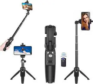 Tripod Monopod Selfie Stick, Long Extendable with Wireless Remote Shutter Control Phone Clip HolderCompatible with All Cellphones