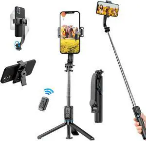 Portable Selfie Stick Phone Tripod - Extendable Travel Selfie Stick Tripod Phone Holder with Wireless Remote for iPhone Galaxy Android for Video Recording/Photo/Live Stream/Vlog