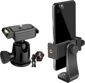 Acuvar Rotating Cell Phone Tripod Mount Adapter with Tripod Quick Release Ball Head 360° Rotatable for Universal Smartphone Samsung Galaxy iPhone Holder for Tripod Selfie Stick Monopod