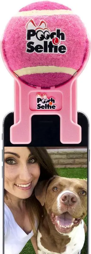 Cell Phone Dog Universal Selfie Stick, Dog Training, Tennis Ball for Dogs Photos, Pet Selfie Tool Get Your Pooches Attention (AS SEEN ON Shark Tank) (Pink)