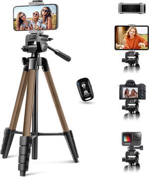 64 Phone&Tablet Tripod, Aureday Cell Phone Tripod for iPhone with Wireless Remote and Phone Holder, Extendable iPad Tripod Stand for Video Recording/Makeup/Live Streaming (Gold)