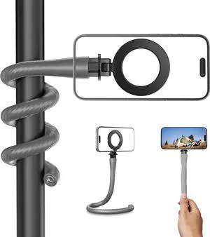 TELESIN° Magnetic Flexible Phone Mount Clamp Tripod Stand Stick Pole for Phones, Stroller Treadmill Tube Bike Motorcycle Phone Holder Attach Stand Accessories Arm Mount for iPhone Android Phones Grey