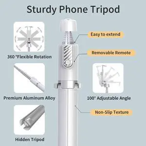 Selfie Stick Tripod with Remote, Phone Tripod with Extendable Phone Holder, Portable Selfie StickTripod for iPhone Android TikTok YouTube Vlog